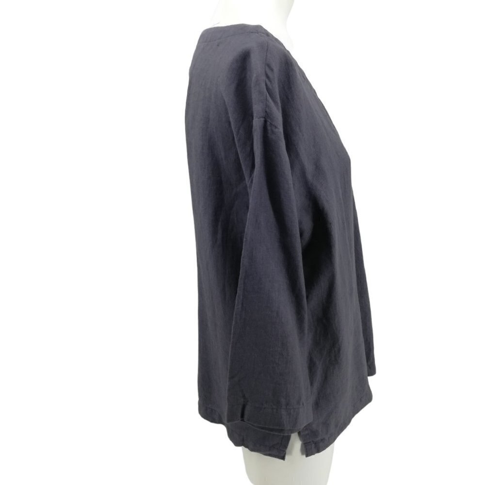 Vikolino Gray Linen Lagonlook Pullover Blouse Size S Oversized 3/4 Sleeve Bella - Picture 11 of 11
